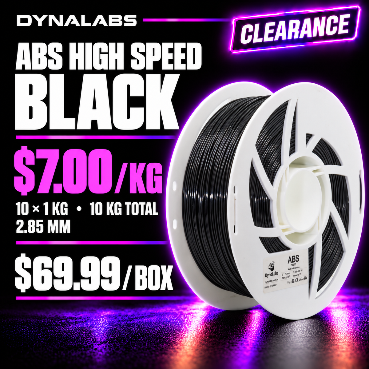 Dynalabs ABS HS Black Filament – 10-Spool Box 2.85mm (10 kg)