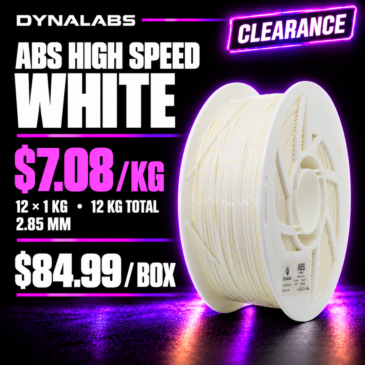 Dynalabs ABS HS White Filament – 12-Spool Box 2.85mm (12 kg)