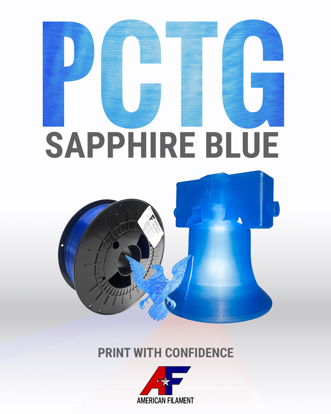 Transparent Sapphire Blue AF 1.75mm PCTG Filament Made in the USA!
