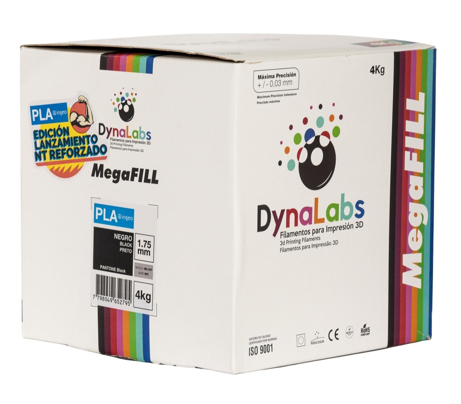 DYNALABS MEGAFILL PLA BASIC FILAMENT BLACK 1.75 MM X 4 KG / 8.8 LBS