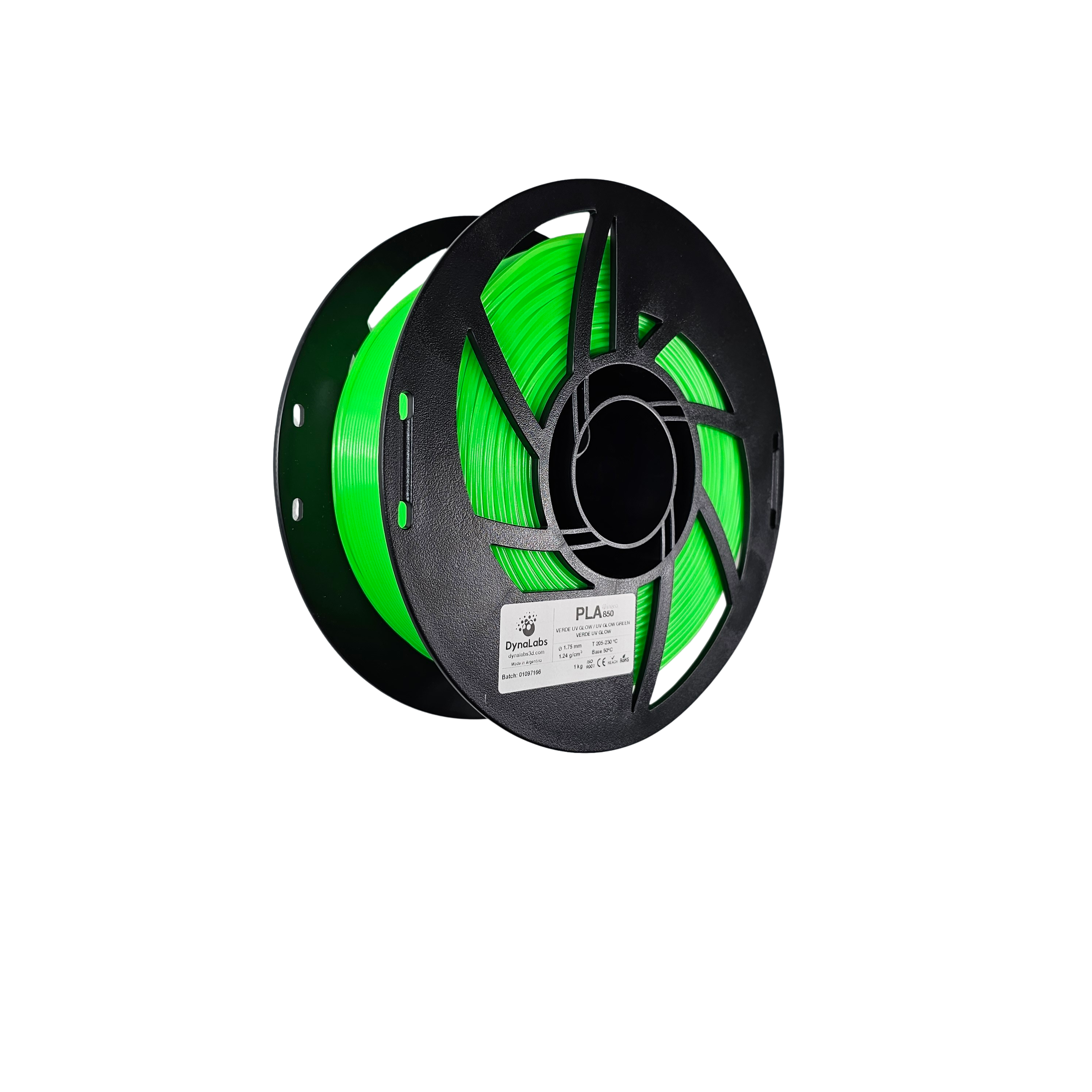 DYNALABS PLA 850 FILAMENT UV GLOW GREEN 1.75 MM X 1 KG / 2.2 LBS
