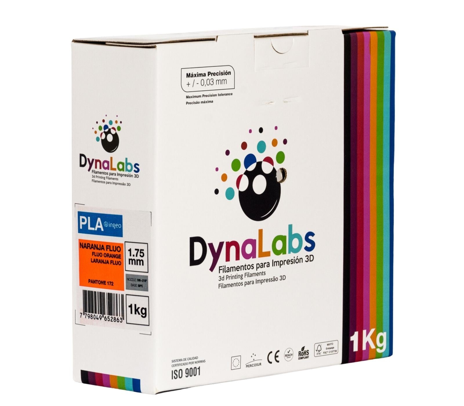 DYNALABS PLA BASIC FILAMENT FLUO ORANGE 1.75 MM X 1 KG / 2.2 LBS