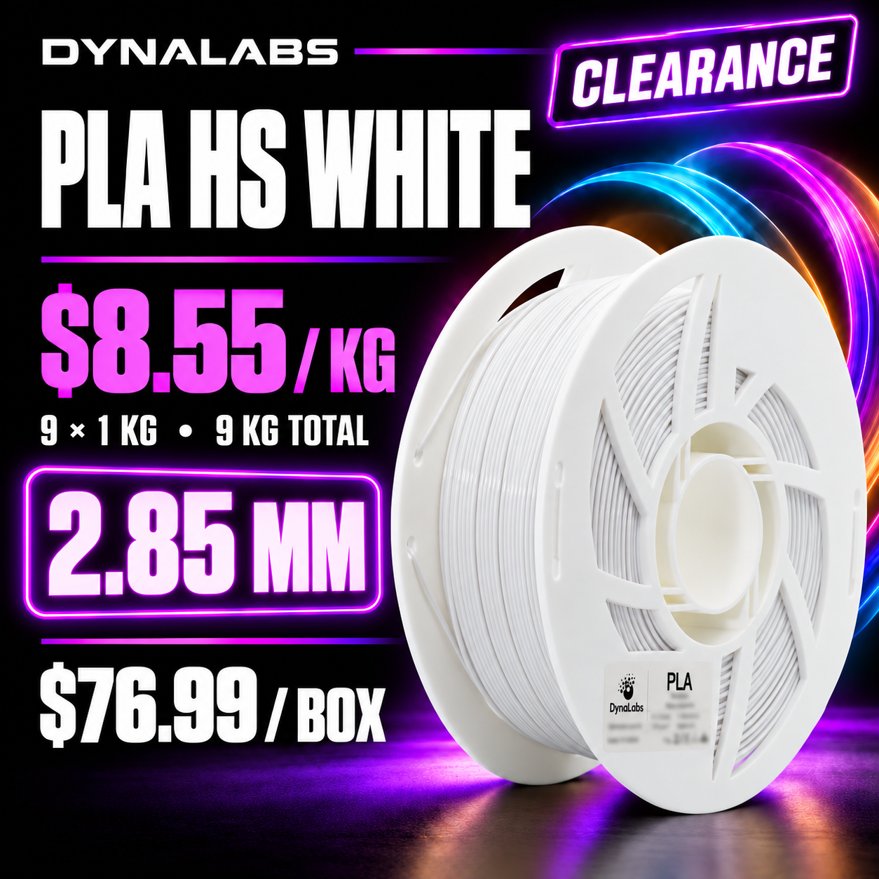 Dynalabs PLA HS White Filament – 9-Spool Box 2.85mm (9 kg)