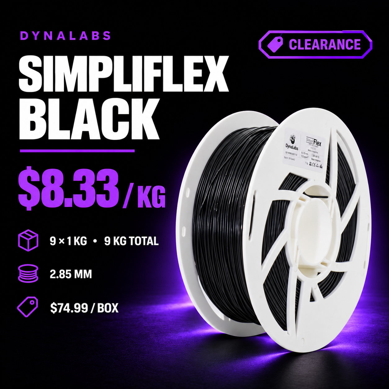 Dynalabs SIMPLIFLEX Black Filament – 9-Spool Box 2.85mm (9 kg)